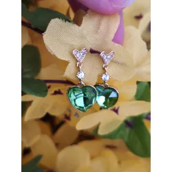   Florenza 14K Gold Green szíves fülbevaló minőségi válogatott kristályokkal
