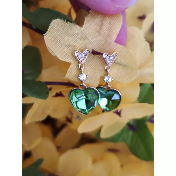 Florenza 14K Gold Green szíves fülbevaló minőségi válogatott kristályokkal