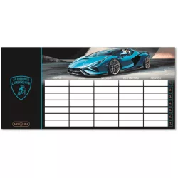   Lamborghini, autós órarend, 23x11 cm, kétoldalas, fekete-szürke-kék