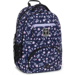   Ars Una ergonómikus hátizsák, iskolatáska, 45x33x23cm, 27l, Navy Bloom, sötétkék, virágos