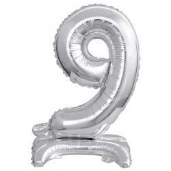Ezüst Silver mini 9-es szám fólia lufi talppal 38 cm