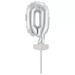 Ezüst Silver 0-ás szám fólia lufi tortára 13 cm