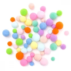 Pom-pom, vidám színek, 1,5-2-2,4cm-es, 60 db/csomag
