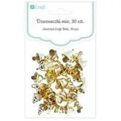   Harangok, csengők, fűzhető, 30 db/csomag, 6-10mm-es, arany színű