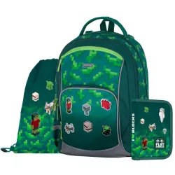   OXY GO iskolatáska szett, hátizsák tolltartóval és tornazsákkal, Minecraft mintás, Playworld