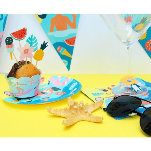 Nyár Surfing muffin dísz 6 db-os