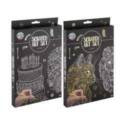   Képkarcoló szett, 8 karcolható lap (4 sima és 4 előrajzolt), 2 sablon, 2 féle változat (szülinap, állatok)