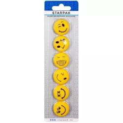 Smiley, emoji mágnes szett, 6 db-os, sárga