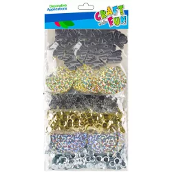   Karácsonyi konfettik, 6 féle (hópehely, körök, stb.), 30g, ezüst-arany